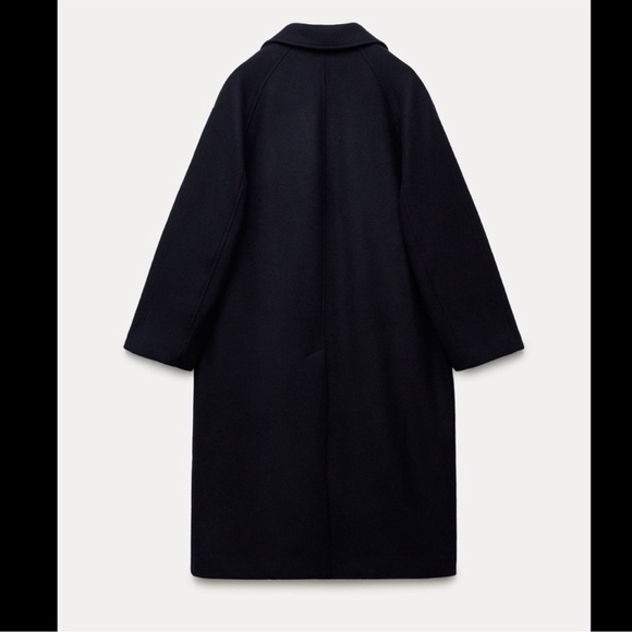 NWT Zara Wool Blend Oversized Long Coat Navy Blue Minimalist Chic Sz XS-S - Picture 9 of 9